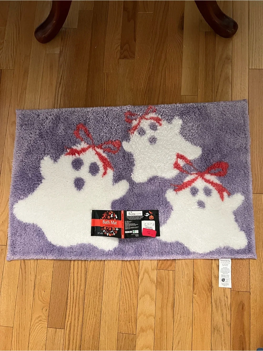Spooky Ghost Plush Bath Mat - Purple & White